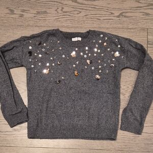 GAP kids Gray Sequin & Floral Accent Crewneck Sweater size 13-14